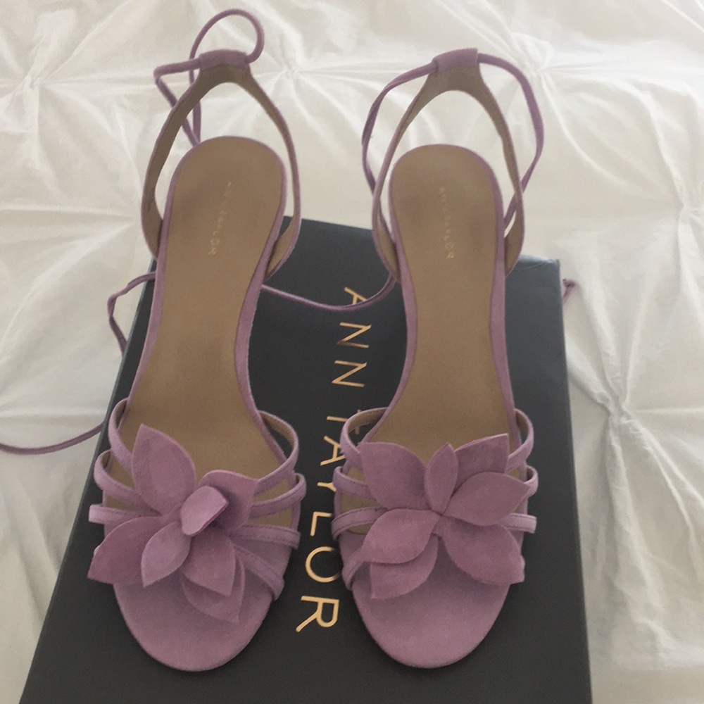 Ann Taylor Lillie Flower heeled sandal in Lilac